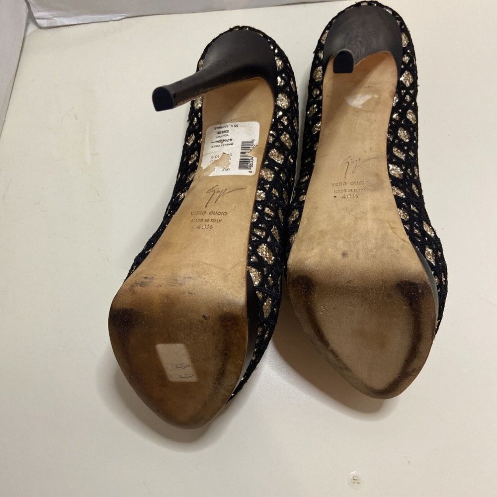 Giuseppe Zanotti Black and Gold Leather Peep Toe Platform Pumps Size 40.5 - Picture 8 of 9